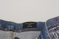 Thumbnail for Blue Cotton Color Splash Print Denim Jeans