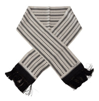 Thumbnail for Black White Silk Polka Dot Print Shawl Fringe Scarf