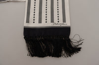 Thumbnail for Black White Silk Polka Dot Print Shawl Fringe Scarf