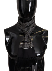 Thumbnail for Black White 100% Silk Geometric Shawl Fringe Scarf