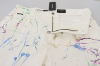 Thumbnail for White Cotton Color Splash Print Denim Pants