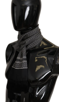 Thumbnail for Black White 100% Silk Geometric Shawl Fringe Scarf