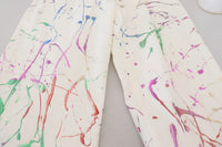 Thumbnail for White Cotton Color Splash Print Denim Pants