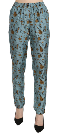 Thumbnail for High Waist Tapered Silk Pants in Blue Print