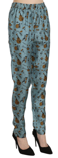 Thumbnail for High Waist Tapered Silk Pants in Blue Print