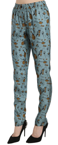 Thumbnail for High Waist Tapered Silk Pants in Blue Print