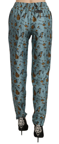 Thumbnail for High Waist Tapered Silk Pants in Blue Print