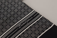 Thumbnail for Black White 100% Silk Geometric Shawl Fringe Scarf