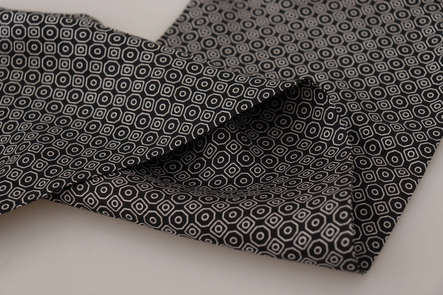 Black White 100% Silk Geometric Shawl Fringe Scarf