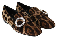 Thumbnail for Leopard Print Crystal Embellished Loafers