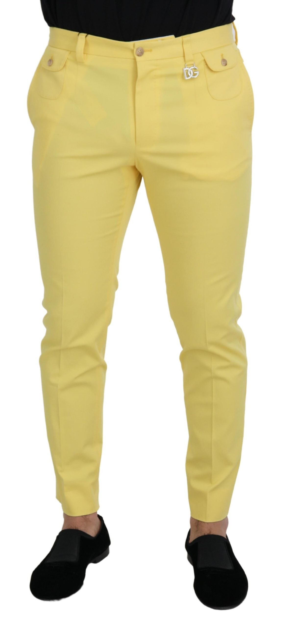 Yellow Cotton Slim Fit Men Pants