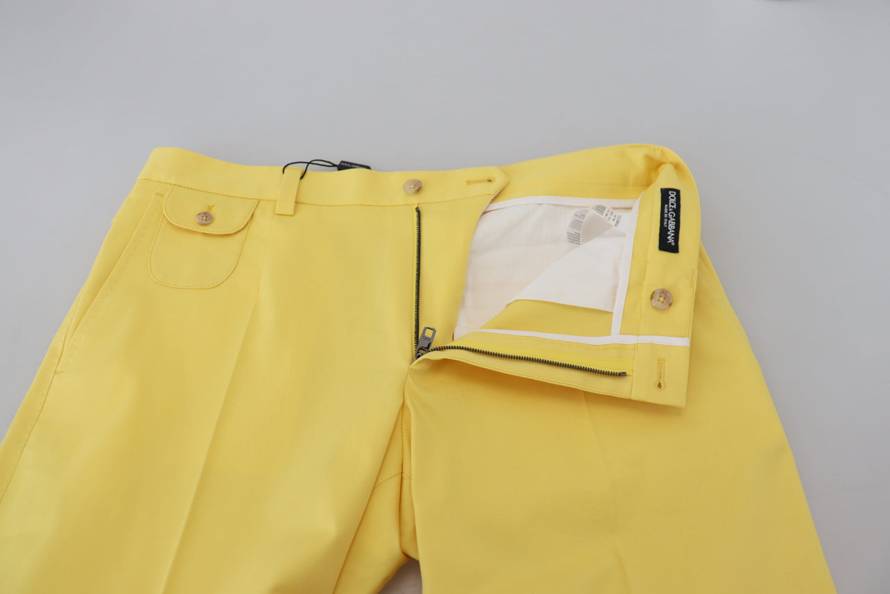 Yellow Cotton Slim Fit Men Pants