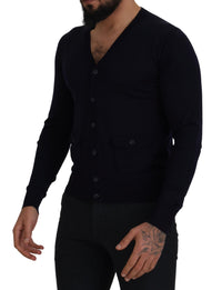 Thumbnail for Elegant Virgin Wool Cardigan Sweater in Blue