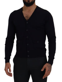 Thumbnail for Elegant Virgin Wool Cardigan Sweater in Blue