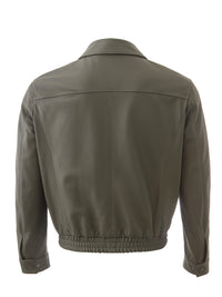 Thumbnail for Elegant Green Leather Jacket with Maxi Pockets