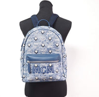 Thumbnail for Stark Small Blue Vintage Jacquard Monogram Logo Fabric Backpack Bookbag