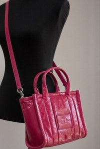 Thumbnail for The Shiny Crinkle Mini Tote Magenta Leather Crossbody Handbag Purse