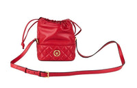 Thumbnail for Red Quilted Leather Drawstring Shoulder Bag Bucket Crossbody Handbag