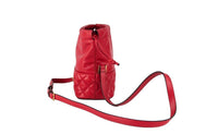 Thumbnail for Red Quilted Leather Drawstring Shoulder Bag Bucket Crossbody Handbag