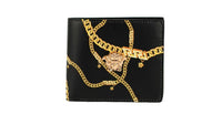 Thumbnail for Black Smooth Leather Gold Medusa Head Chain Logo Bifold Organizer Wallet