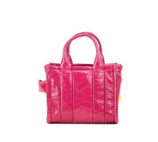 The Shiny Crinkle Micro Tote Magenta Leather Crossbody Bag Handbag