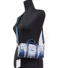 Thumbnail for Boston Mini Blue Vintage Jacquard Logo Fabric Satchel Crossbody Handbag