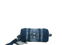 Thumbnail for Boston Mini Blue Vintage Jacquard Logo Fabric Satchel Crossbody Handbag