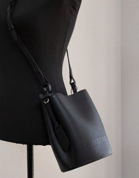 Thumbnail for Lorne Small Black Pebbled Leather Bucket Crossbody Handbag Purse