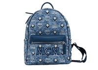 Thumbnail for Stark Small Blue Vintage Jacquard Monogram Logo Fabric Backpack Bookbag