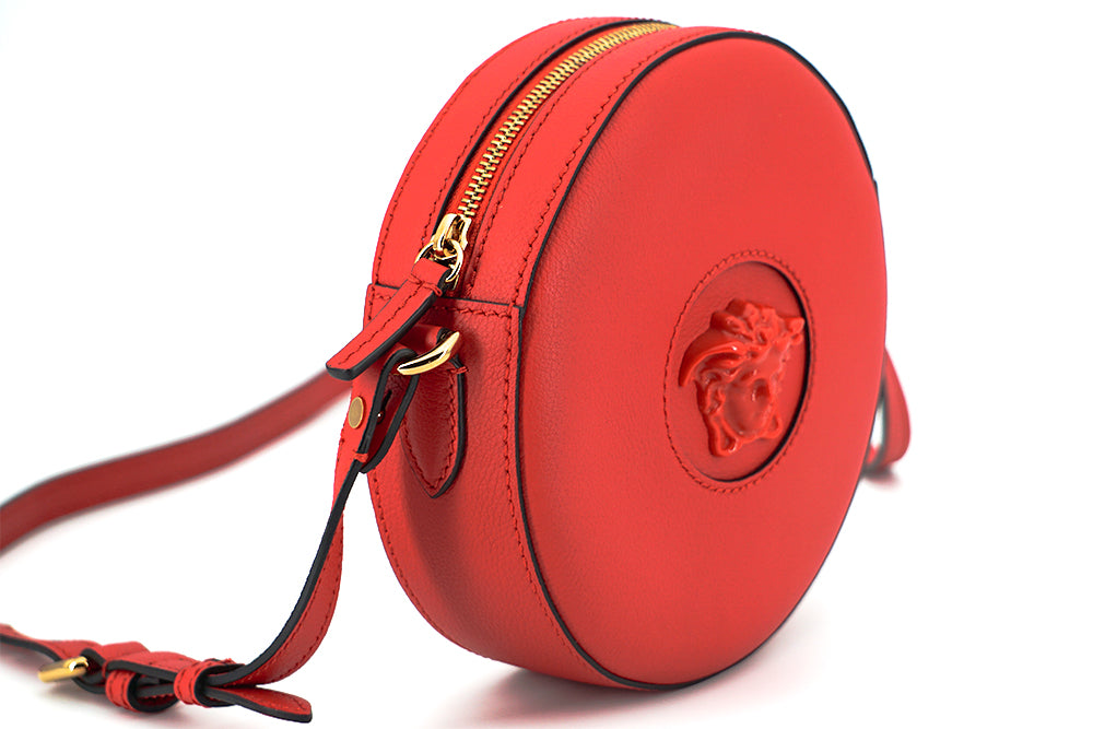 Elegant Red Round Leather Shoulder Bag