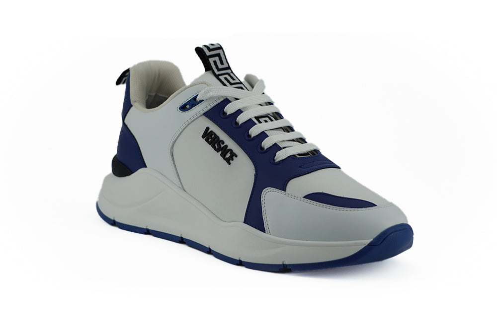 Elegant Blue and White Leather Sneakers