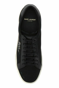 Thumbnail for Sleek Black Canvas & Leather Low-Top Sneakers