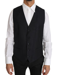 Thumbnail for Elegant Gray Slim-Fit Wool-Silk Vest