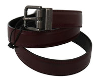 Thumbnail for Men Bordeaux Leather Belt with Gray Brushed Buckle