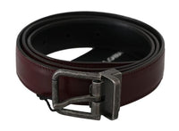 Thumbnail for Men Bordeaux Leather Belt with Gray Brushed Buckle