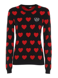 Thumbnail for Chic Black Heart Pattern Sweater