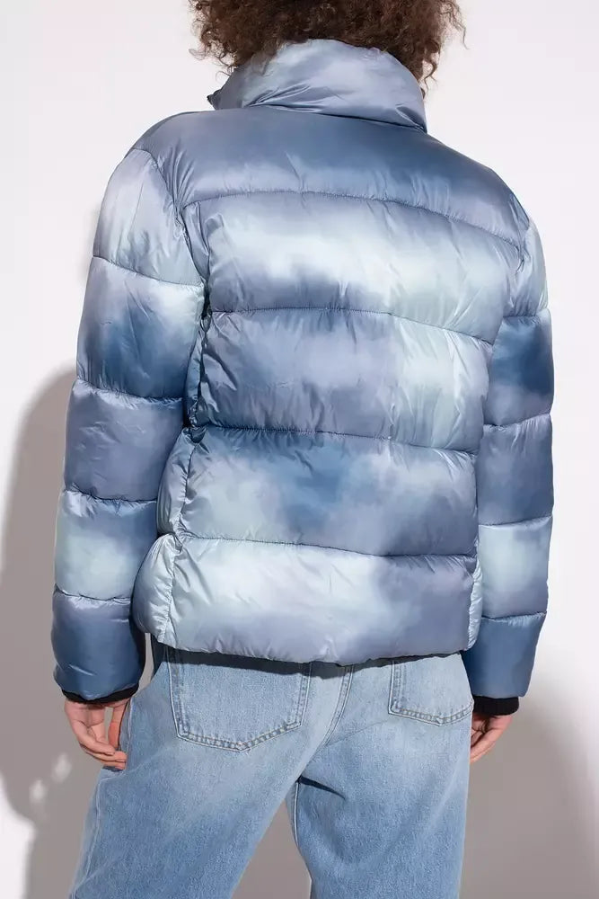 Chic Light Blue Down Jacket with Logo Patch