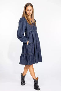 Thumbnail for Elegant Dark Blue Denim Flare Dress