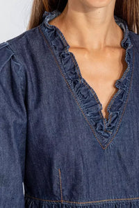 Thumbnail for Elegant Dark Blue Denim Flare Dress