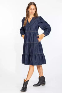 Thumbnail for Elegant Dark Blue Denim Flare Dress