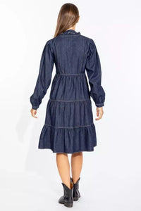 Thumbnail for Elegant Dark Blue Denim Flare Dress