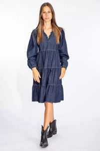 Thumbnail for Elegant Dark Blue Denim Flare Dress