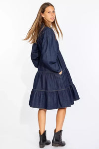 Thumbnail for Elegant Dark Blue Denim Flare Dress
