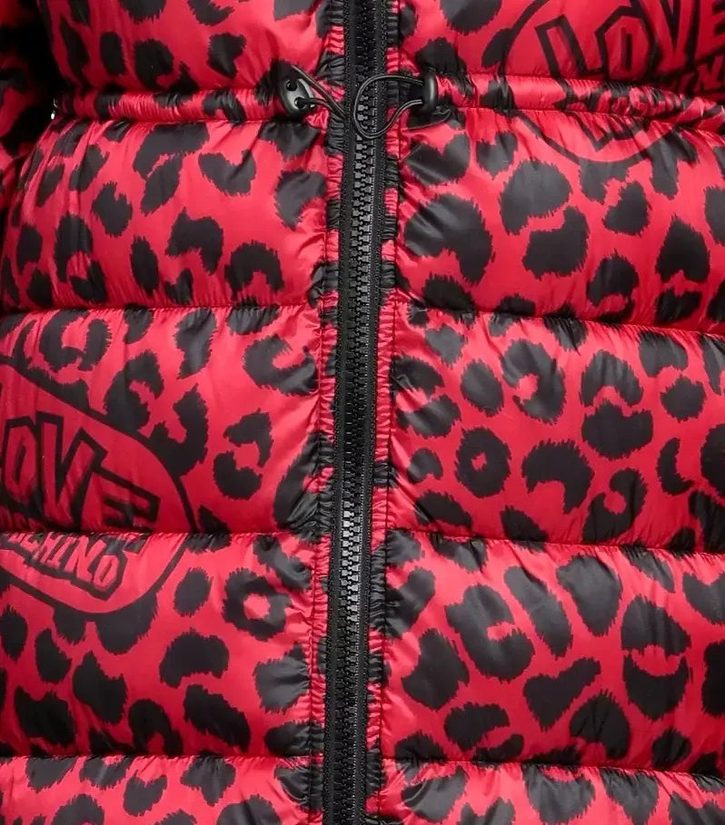 Chic Leopard Print Long Down Jacket