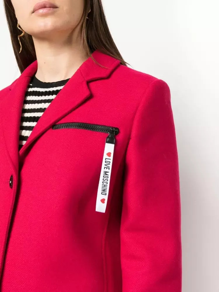 Chic Pink Woolen Coat with Logo Details