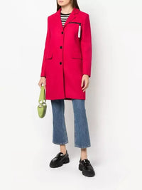 Thumbnail for Chic Pink Woolen Coat with Logo Details