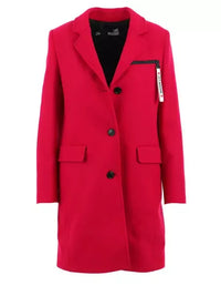 Thumbnail for Chic Pink Woolen Coat with Logo Details