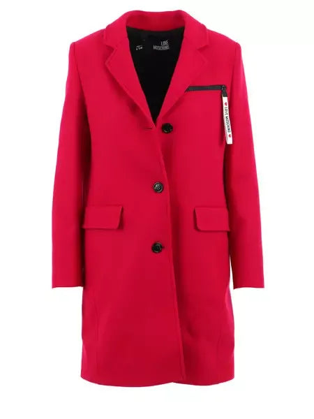 Chic Pink Woolen Coat with Logo Details