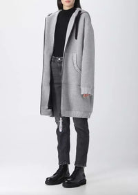 Thumbnail for Elegant Grey Wool Hooded Coat