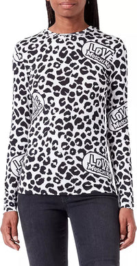 Thumbnail for Chic Leopard Print Logo Crewneck Sweater